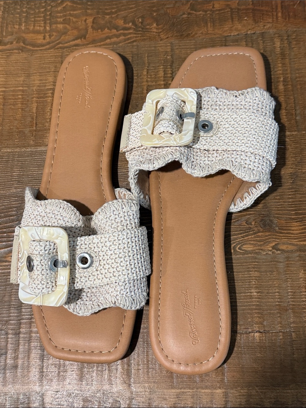 Universal Thread Cream Braided Buckle Slide Sandals